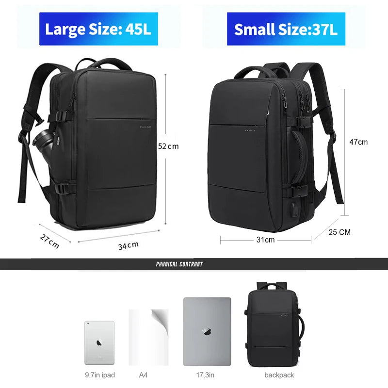 BANGE Travel Backpack Men Business Backpack School Expandable USB Bag