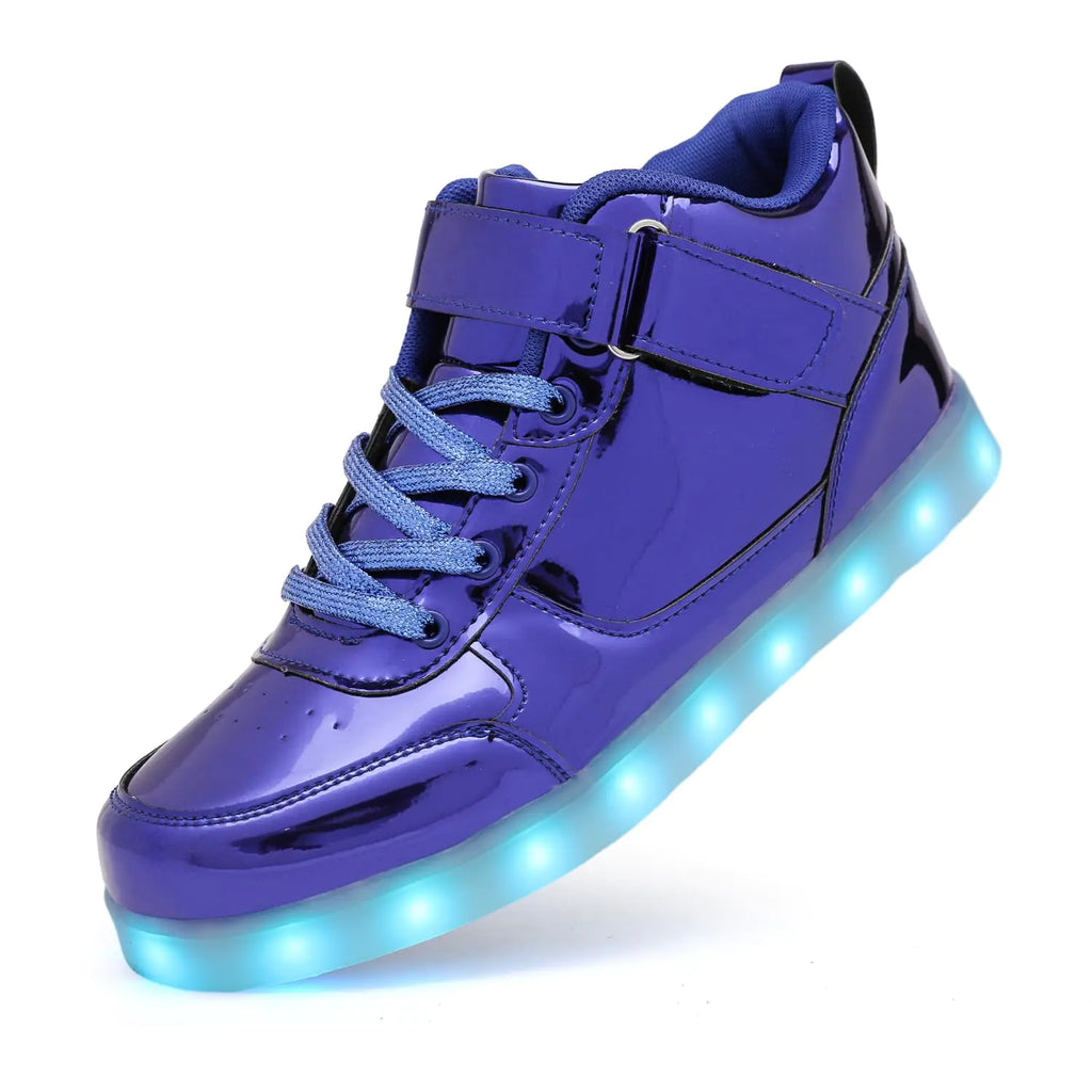 GUANGJUFA LED Shoes Light Up Shoes USB Rechargeable Light Up Sneakers Dancing Shoes for Women Men GJFA168-Lan High Top-46 Blue