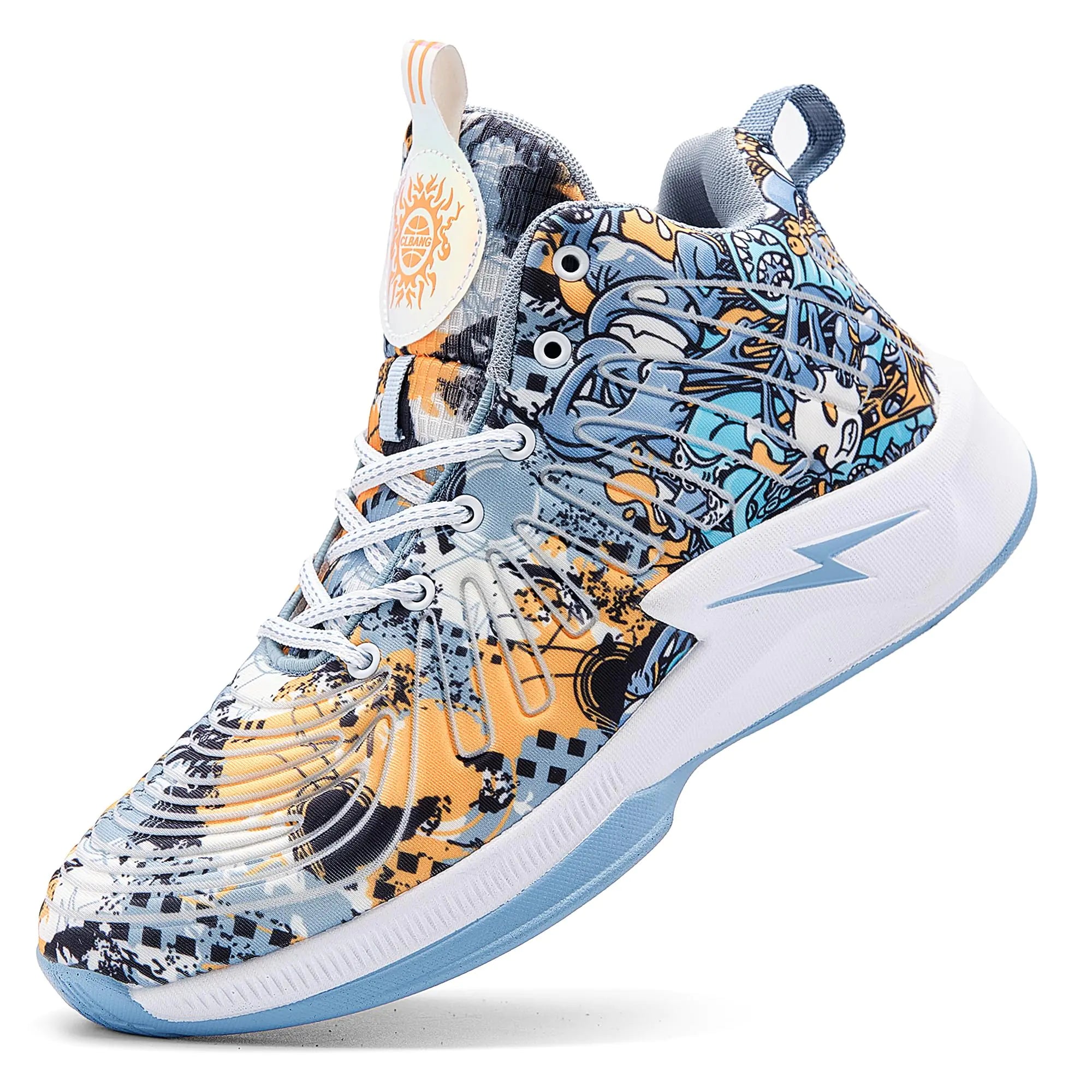 kniaiwx Men Basketball Shose Fashion Sneakers Breathable Running Shoes Non Slip Sport Shoes Blue&Orange-1 Size 10